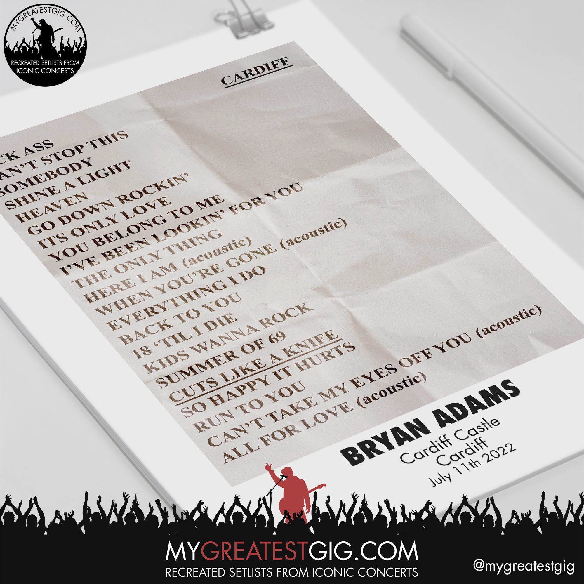 Bryan Adams Cardiff July 11th 2022 Recreated Setlist Poster My