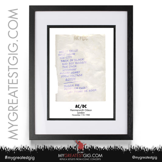 AC/DC - London - November 11th 1980 Recreated Setlist Poster