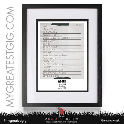 Adele - BST Hyde Park - July 1st 2022 Replica Setlist Poster