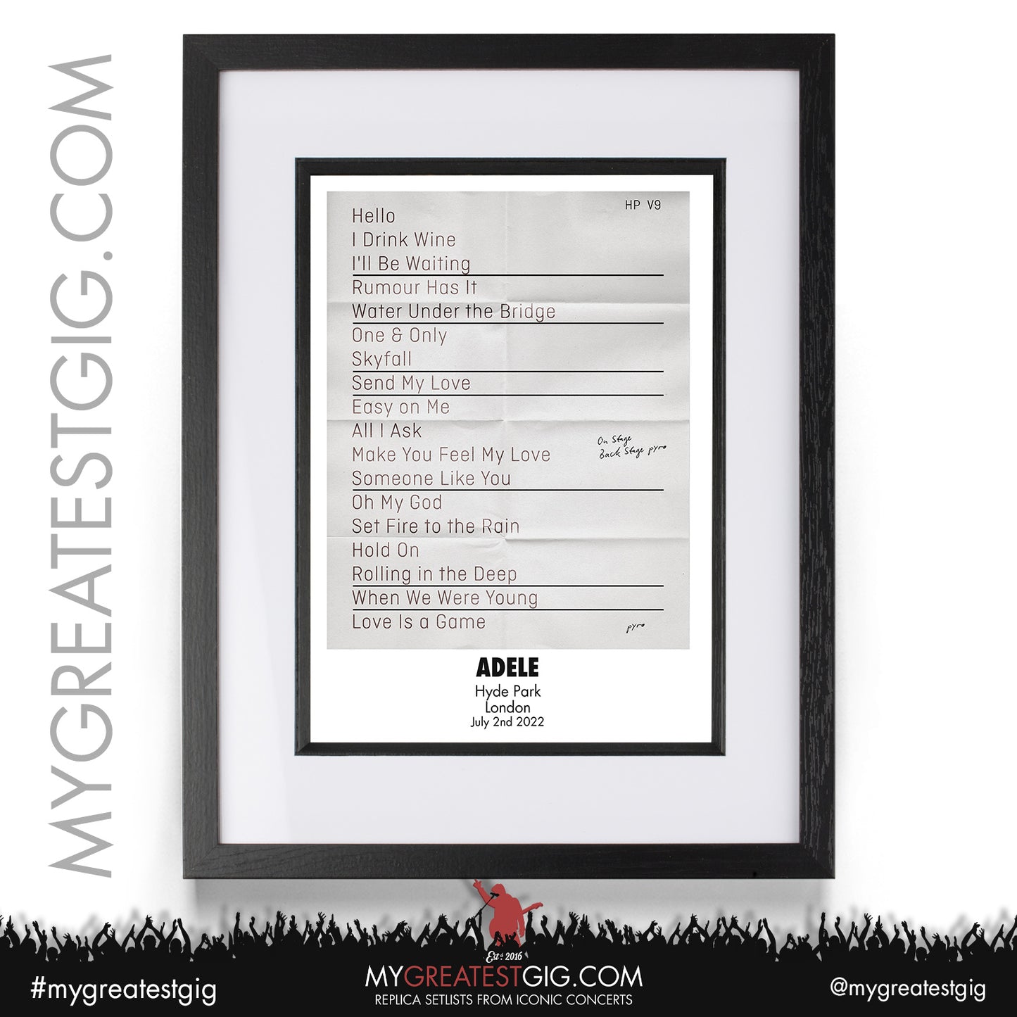 Adele - BST Hyde Park - July 1st 2022 Replica Setlist Poster