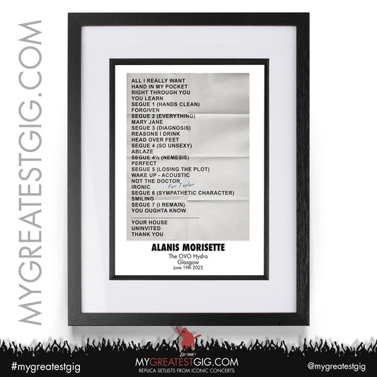 Alanis Morisette - Glasgow - June 19th 2022 Replica Setlist Poster