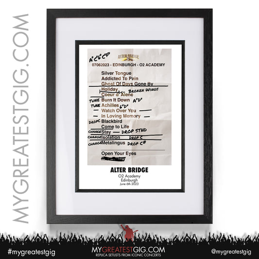 Alter Bridge - Edinburgh - June 6th 2023 Replica Setlist Poster