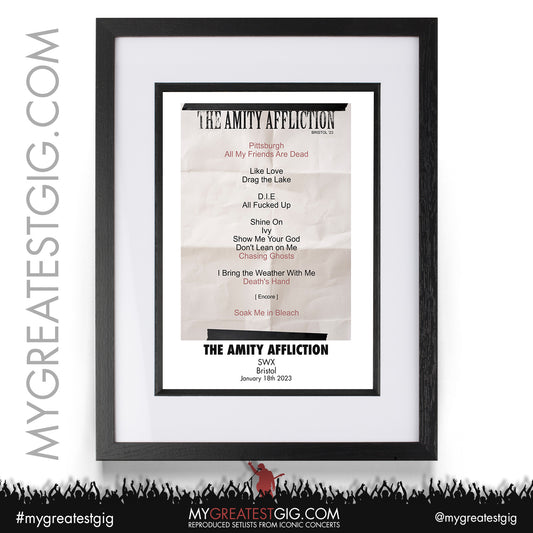 The Amity Affliction - Bristol - January 18th 2023 Recreated Setlist Poster