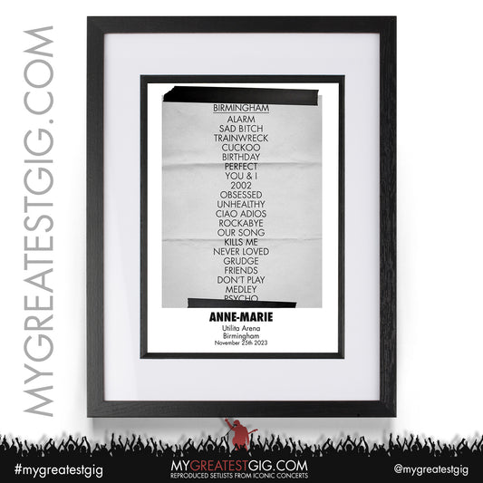 Anne-Marie - Birmingham - November 25th 2023 Recreated Setlist Poster