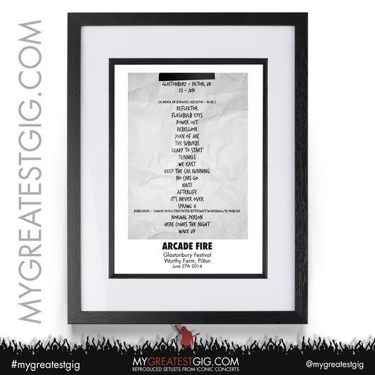 Arcade Fire - Glastonbury Festival - June 27th 2014 Recreated Setlist Poster