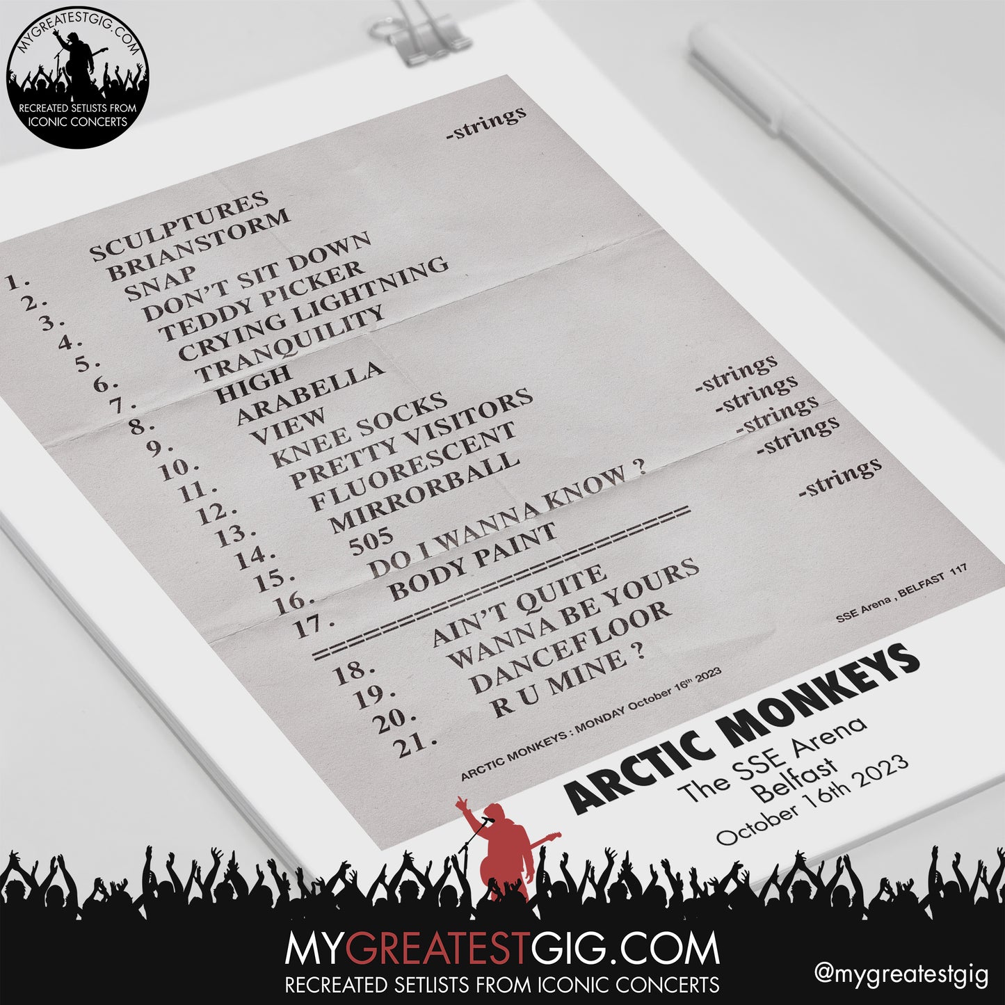 Arctic Monkeys - Belfast - October 16th 2023 Recreated Setlist Poster