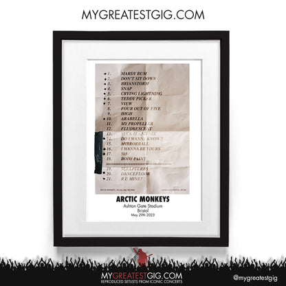 Arctic Monkeys - Bristol - May 29th 2023 Recreated Setlist Poster