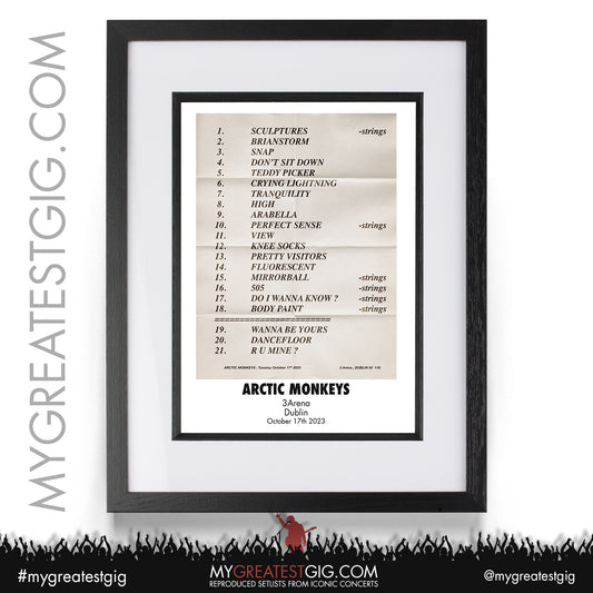 Arctic Monkeys - Dublin - October 17th 2023 Recreated Setlist Poster