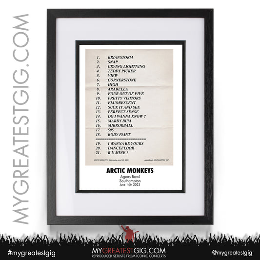 Arctic Monkeys - Southampton - June 14th 2023 Recreated Setlist Poster