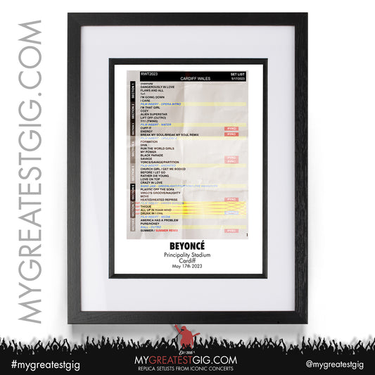 Beyoncé - Cardiff - May 17th 2023 Replica Setlist Poster