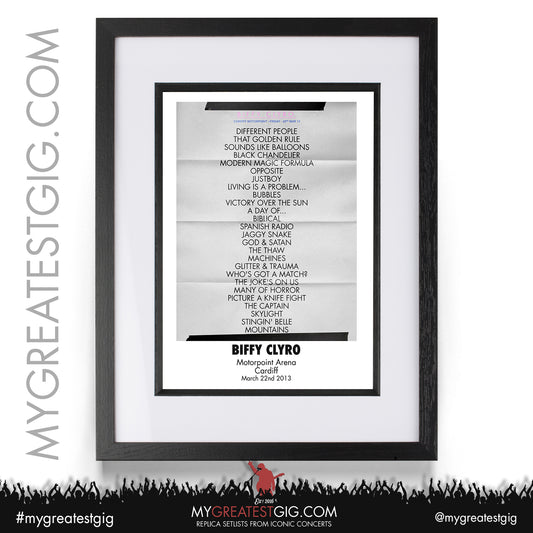 Biffy Clyro - Cardiff - March 22nd 2013 Replica Setlist Poster