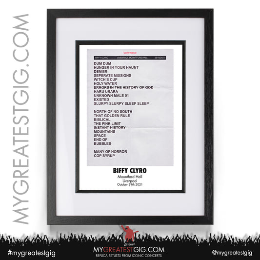 Biffy Clyro - Liverpool - October 29th 2021 Replica Setlist Poster