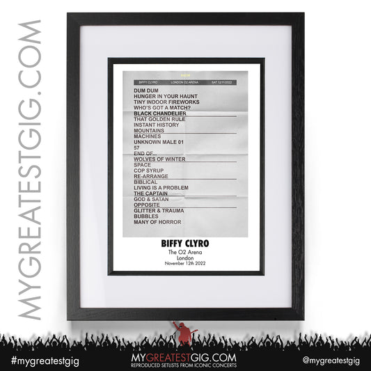 Biffy Clyro - London - November 12th 2022 Recreated Setlist Poster