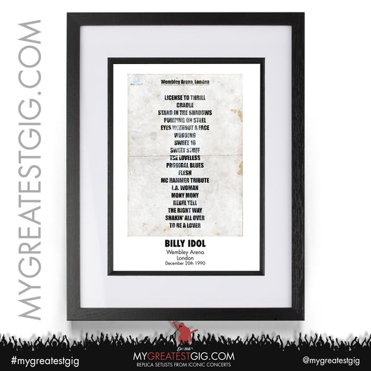 Billy Idol - London - December 20th 1990 Replica Setlist Poster