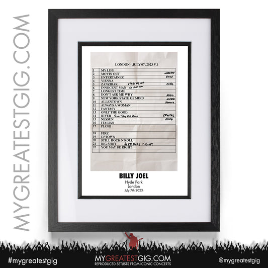 Billy Joel - London - July 7th 2023 Recreated Setlist Poster