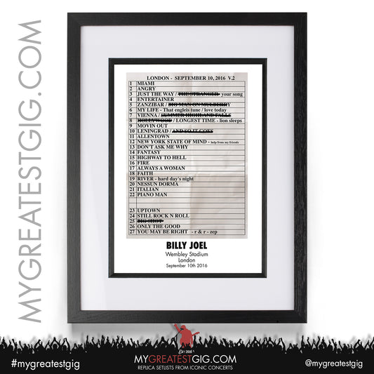 Billy Joel - London - September 10th 2016 Replica Setlist Poster