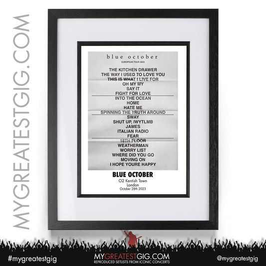 Blue October - London - October 28th 2023 Recreated Setlist Poster