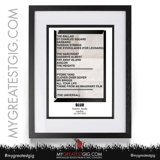 Blur - London - July 25th 2023 Recreated Setlist Poster