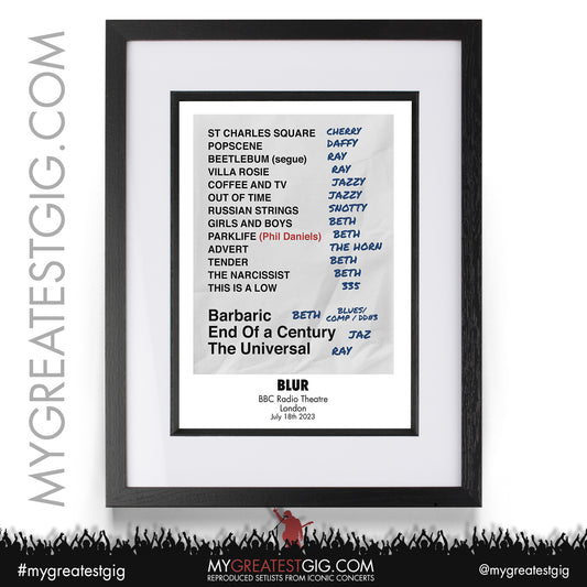 Blur - BBC Radio - July 18th 2023 Recreated Setlist Poster