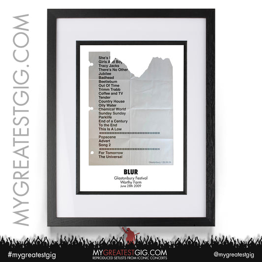 Blur - Glastonbury Festival - June 28th 2009 Recreated Setlist Poster