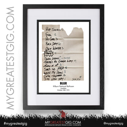 Blur - London - October 24th 1991 Recreated Setlist Poster