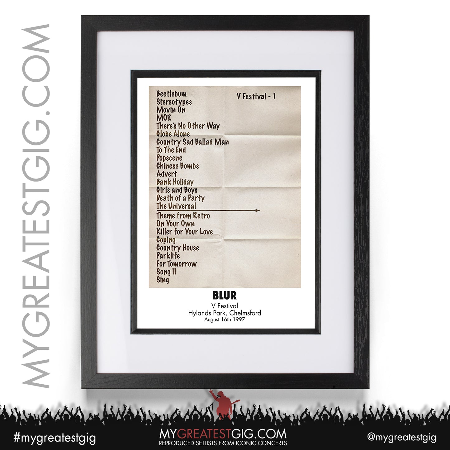 Blur - V Festival - August 16th 1997 Recreated Setlist Poster