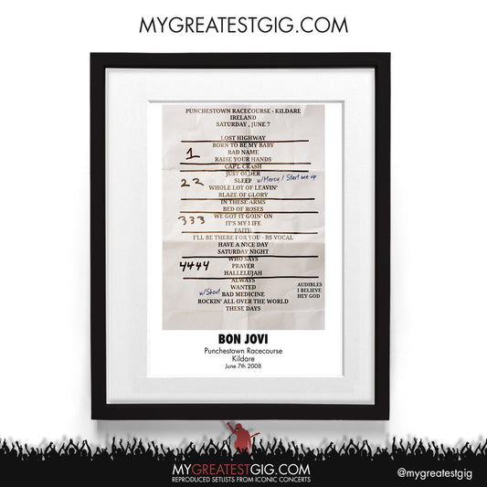 Bon Jovi - Kildare - June 7th 2008 Recreated Setlist Poster