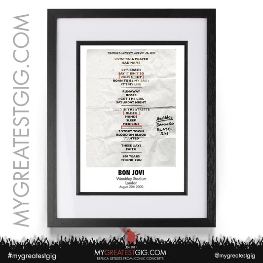 Bon Jovi - London - August 20th 2000 Replica Setlist Poster