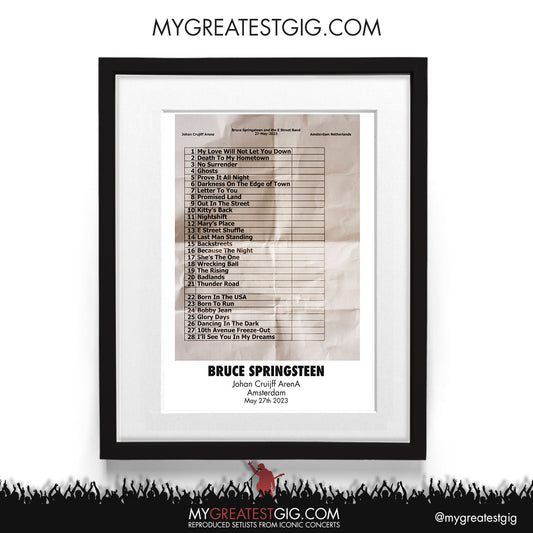 Bruce Springsteen - Amsterdam - May 27th 2023 Recreated Setlist Poster