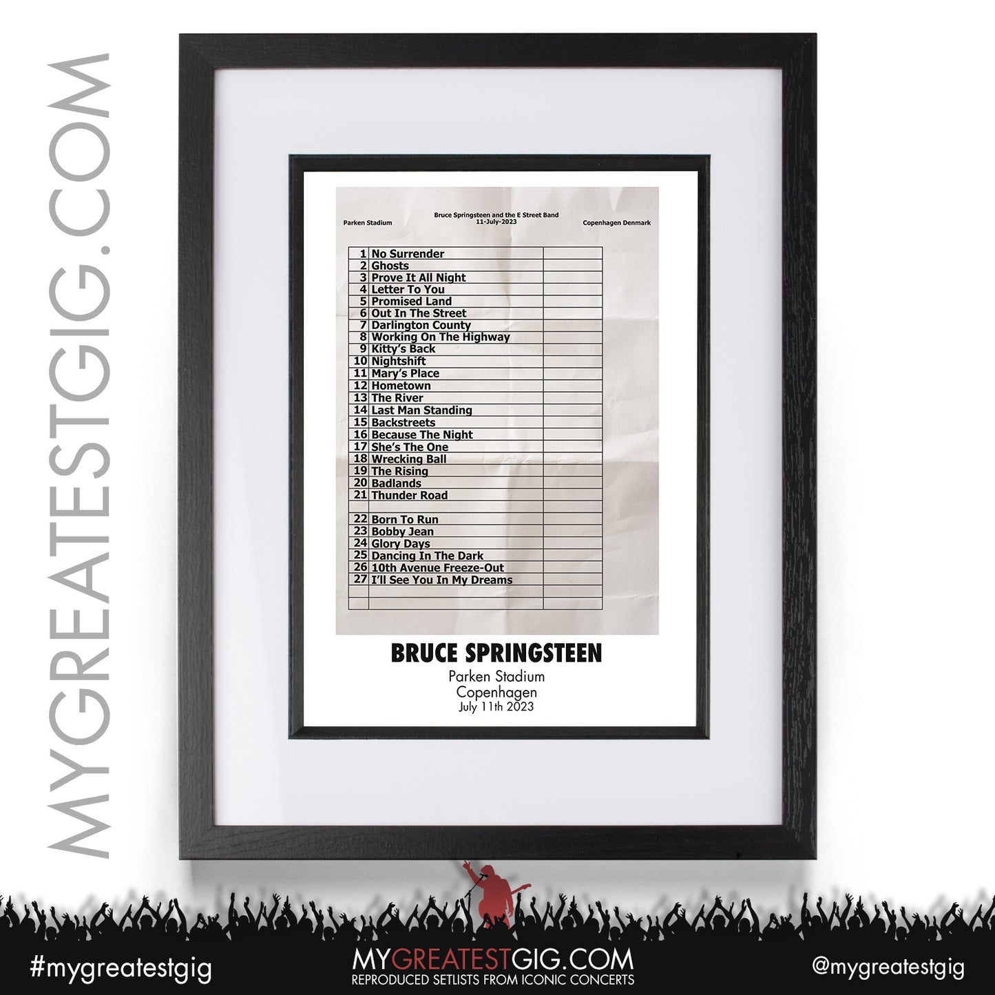 Bruce Springsteen - Copenhagen - July 11th 2023 Recreated Setlist Poster