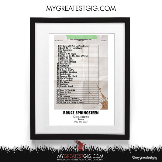 Bruce Springsteen - Rome - May 21st 2023 Recreated Setlist Poster