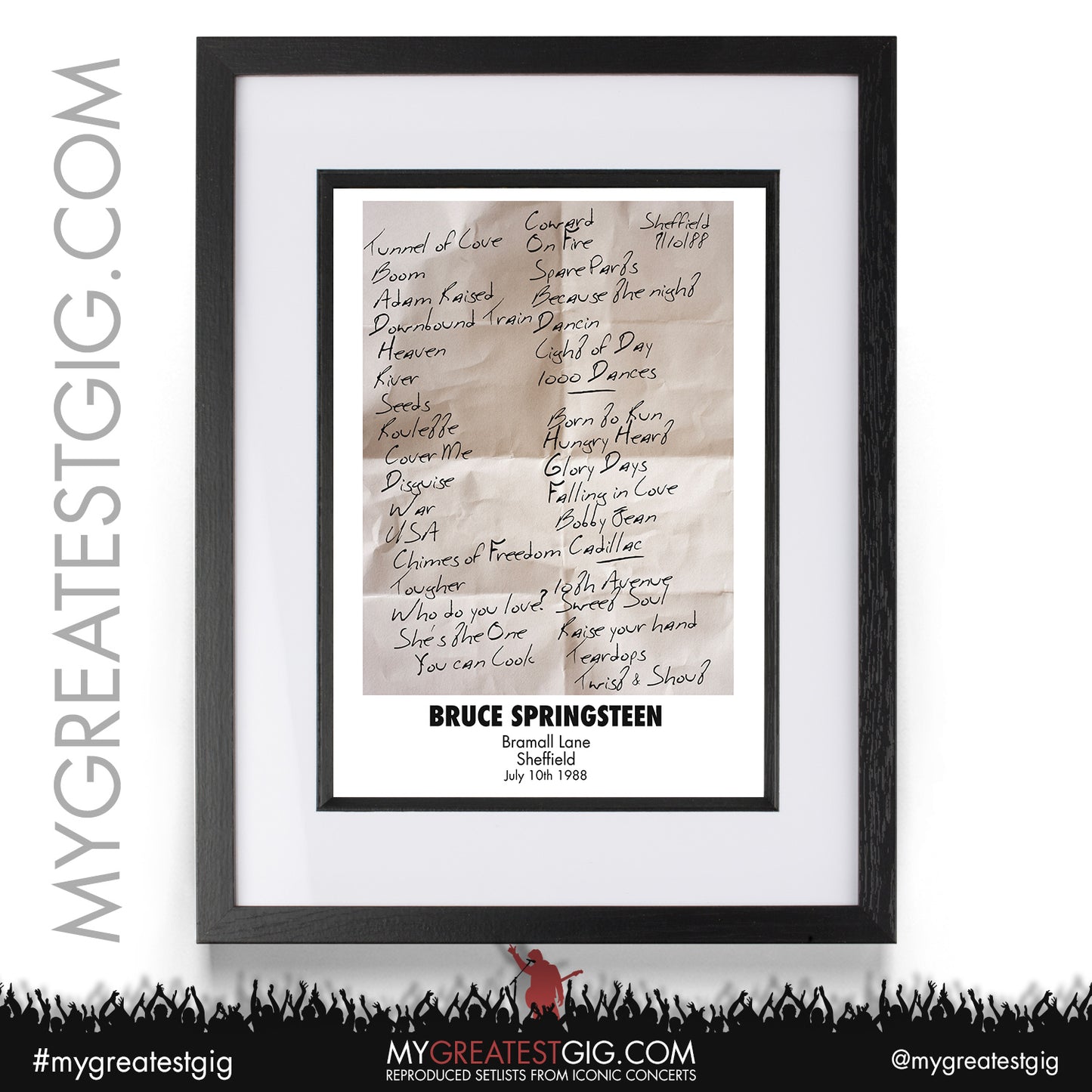 Bruce Springsteen - Sheffield - July 10th 1988 Recreated Setlist Poster