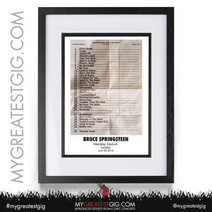 Bruce Springsteen - London - June 5th 2016 Recreated Setlist Poster