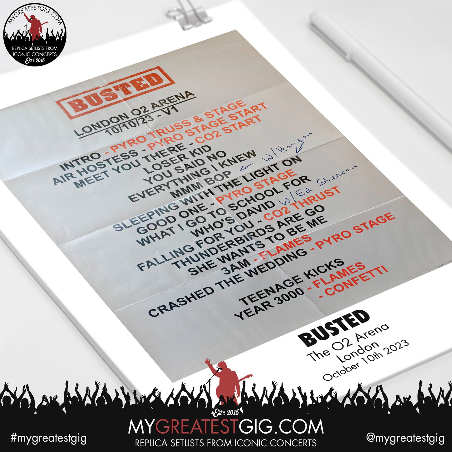 Busted - London - October 10th 2023 Replica Setlist Poster