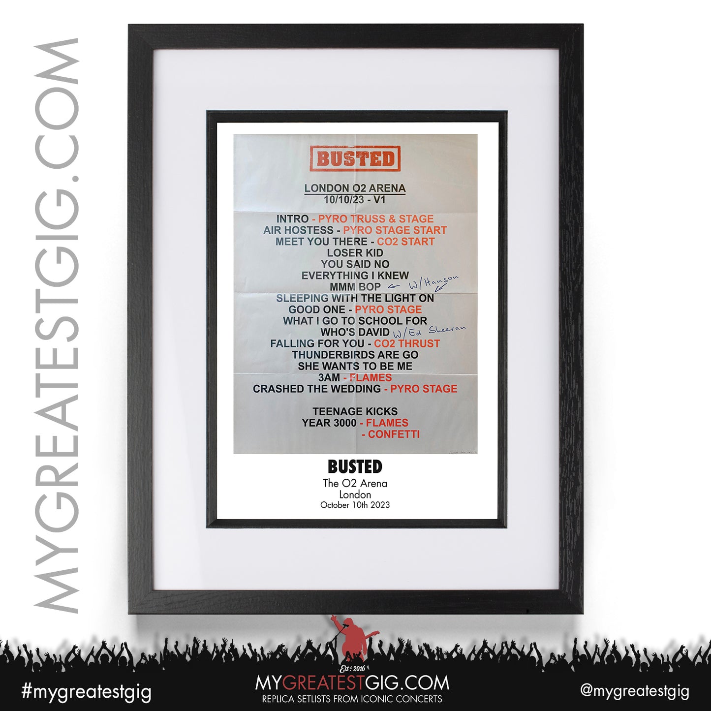 Busted - London - October 10th 2023 Replica Setlist Poster