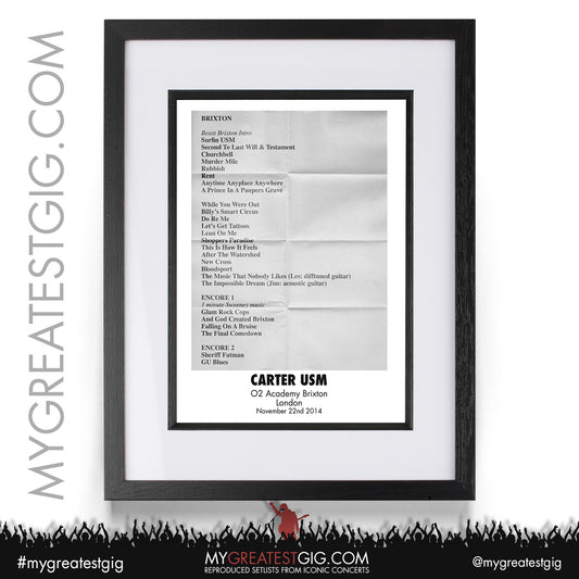 Carter USM - London - November 22nd 2014 Recreated Setlist Poster