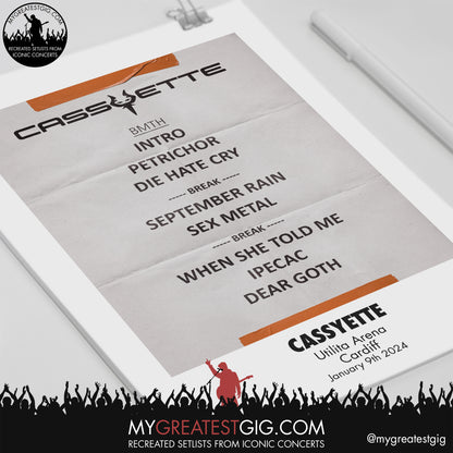 Cassyette - Cardiff - January 9th 2023 Recreated Setlist Poster