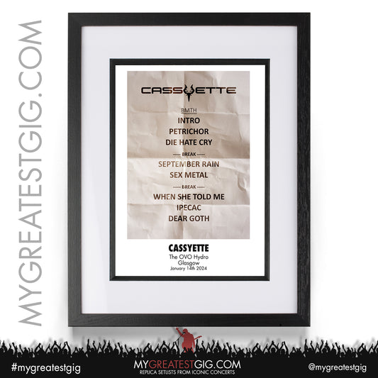 Cassyette - Glasgow - January 14th 2024 Recreated Setlist Poster