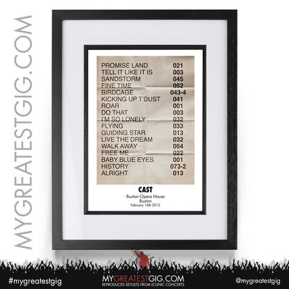 Cast - Buxton - February 16th 2013 Recreated Setlist Poster