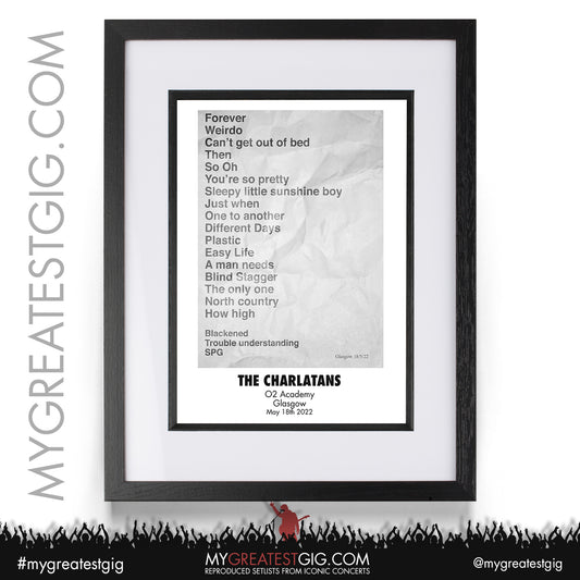 The Charlatans - Glasgow - May 18th 2022 Recreated Setlist Poster