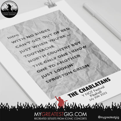 The Charlatans - Y NOT Festival - July 30th 2023 Recreated Setlist Poster