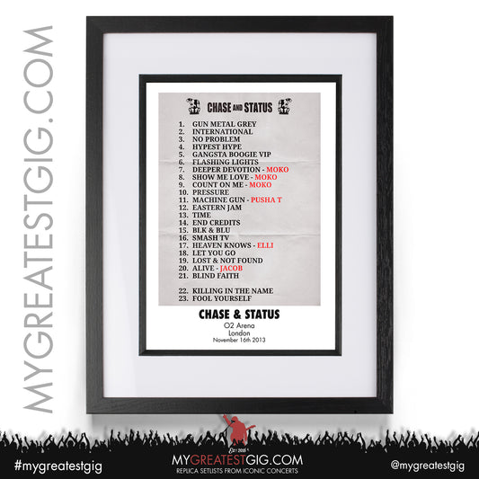 Chase & Status - London - November 16th 2013 Replica Setlist Poster