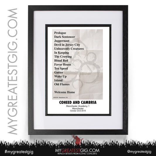 Coheed And Cambria - Manchester - October 23rd 2018 Replica Setlist Poster