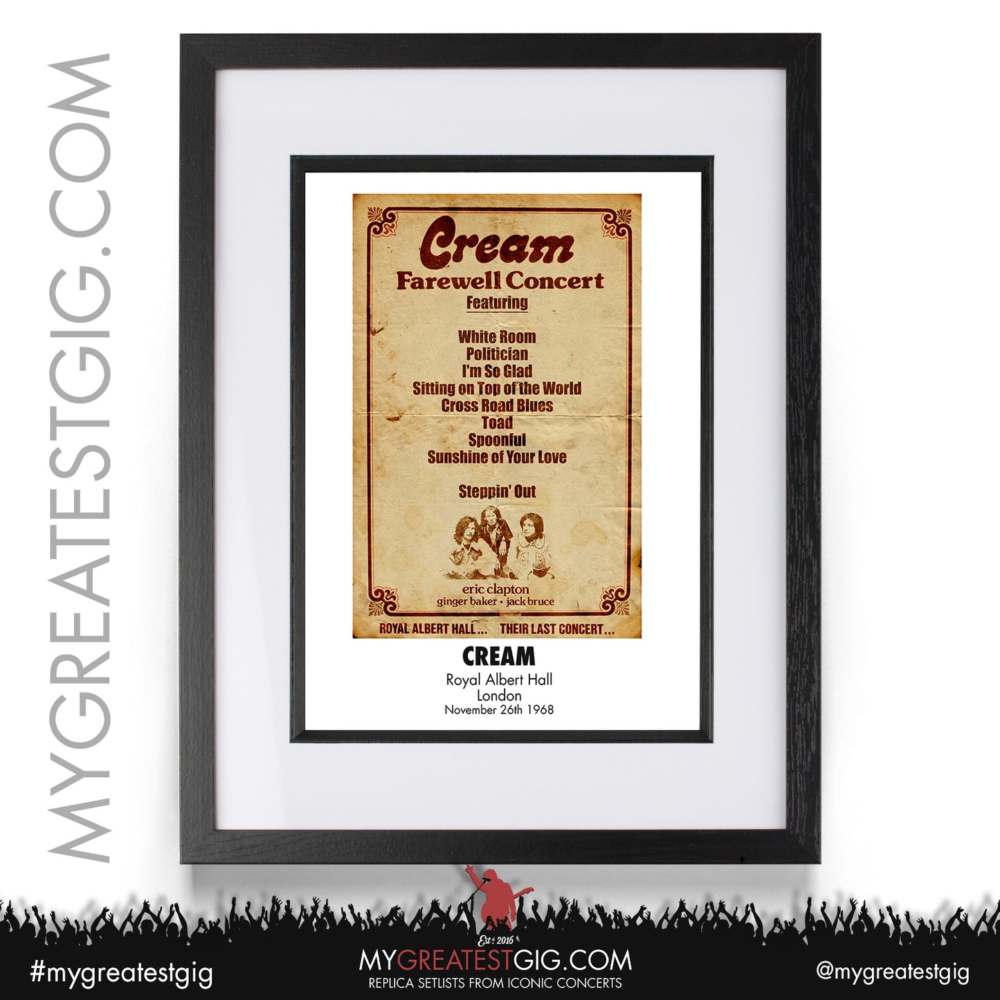 Cream - London - November 26th 1968 Replica Setlist Poster