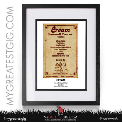 Cream - London - November 26th 1968 Replica Setlist Poster