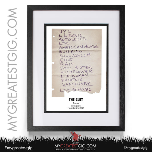 The Cult - Livingston - November 21st 1989 Replica Setlist Poster