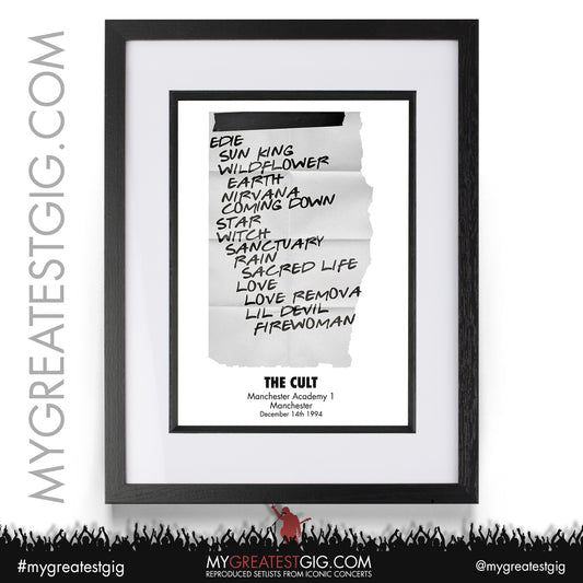 The Cult - Manchester - December 14th 1994 Recreated Setlist Poster