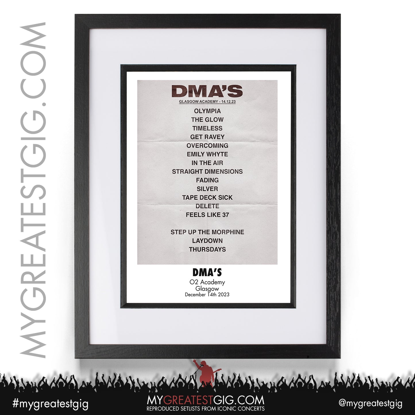 DMA's - Glasgow - December 14th 2023 Recreated Setlist Poster