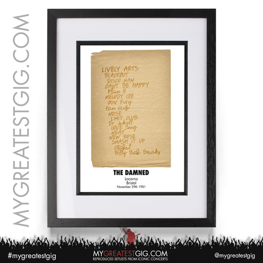 The Damned - Bristol - November 29th 1981 Recreated Setlist Poster