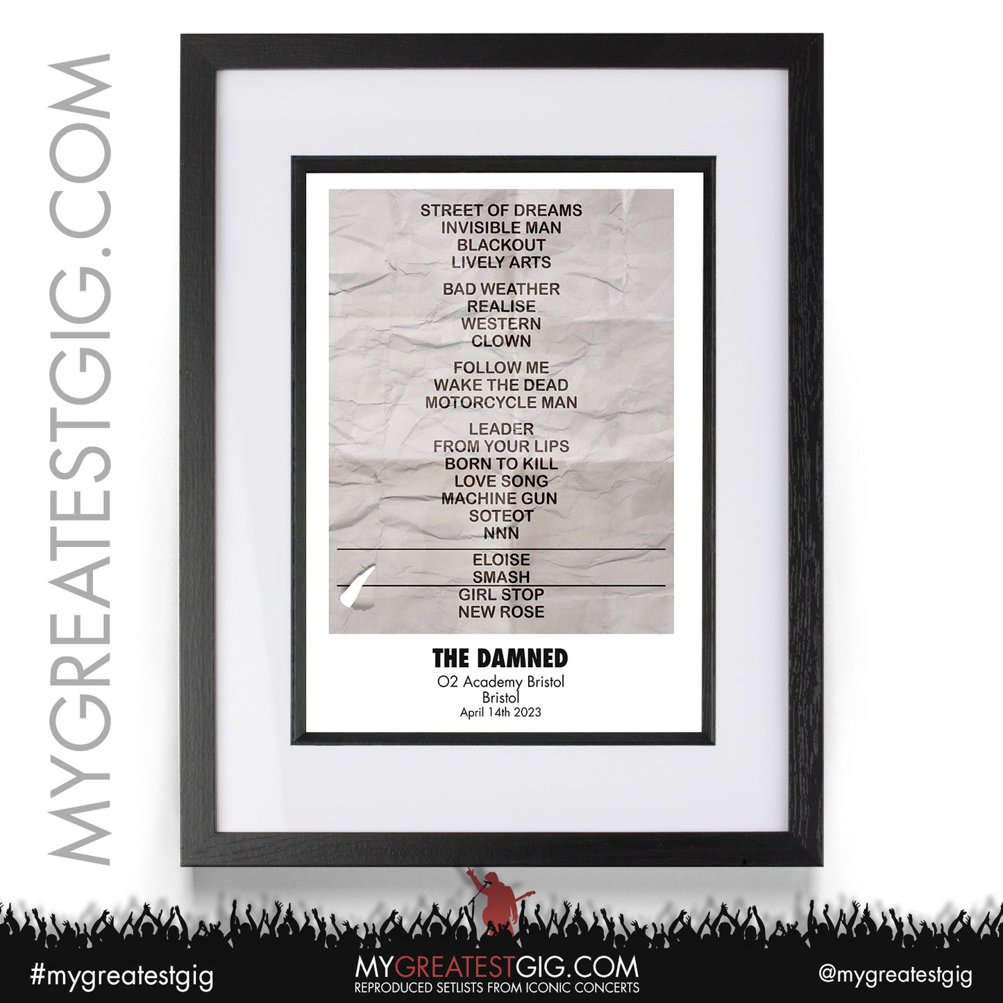 The Damned - Bristol - April 14th 2023 Recreated Setlist Poster